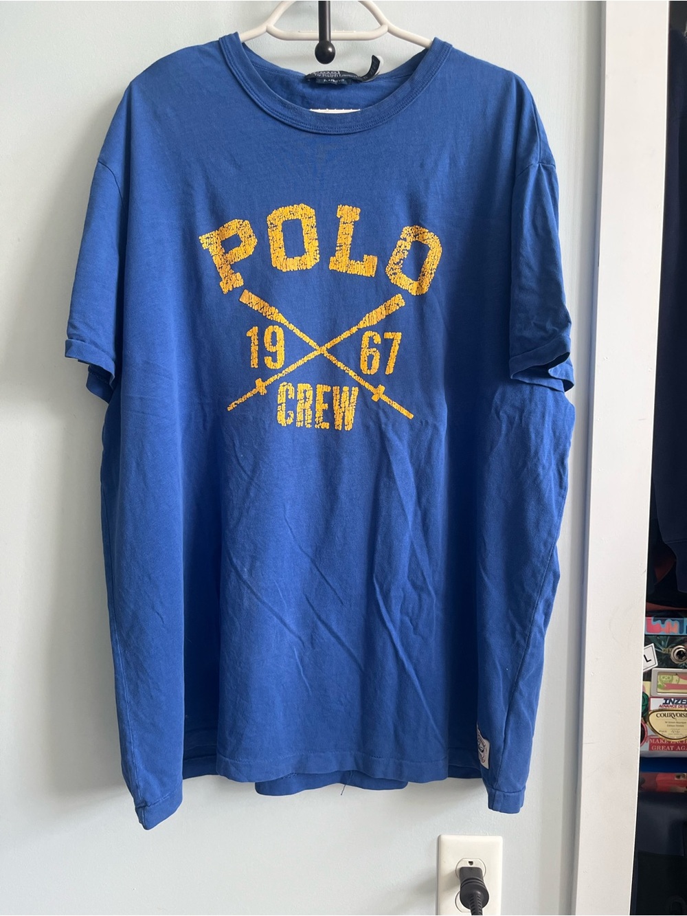 Ralph Lauren Blue Crewneck Tee with Yellow Polo Crew Graphic - Picture 3 of 11